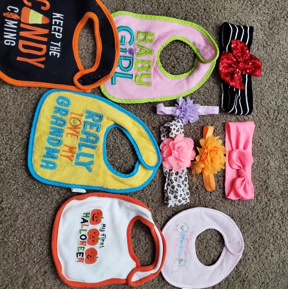 Baby girl headbands & bibs